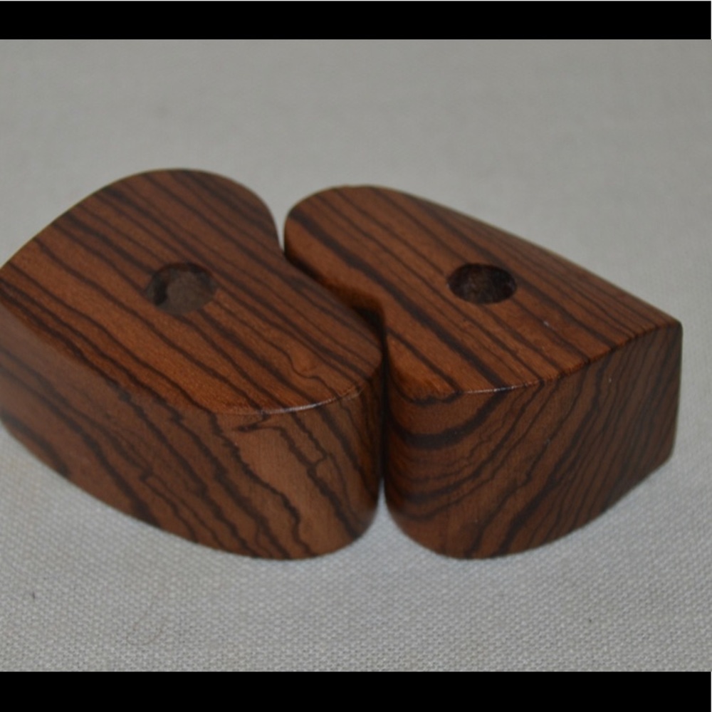 Artist signed Vintahe 1989 Paul Yacoe Puzzle Wood Candle Stick Holders